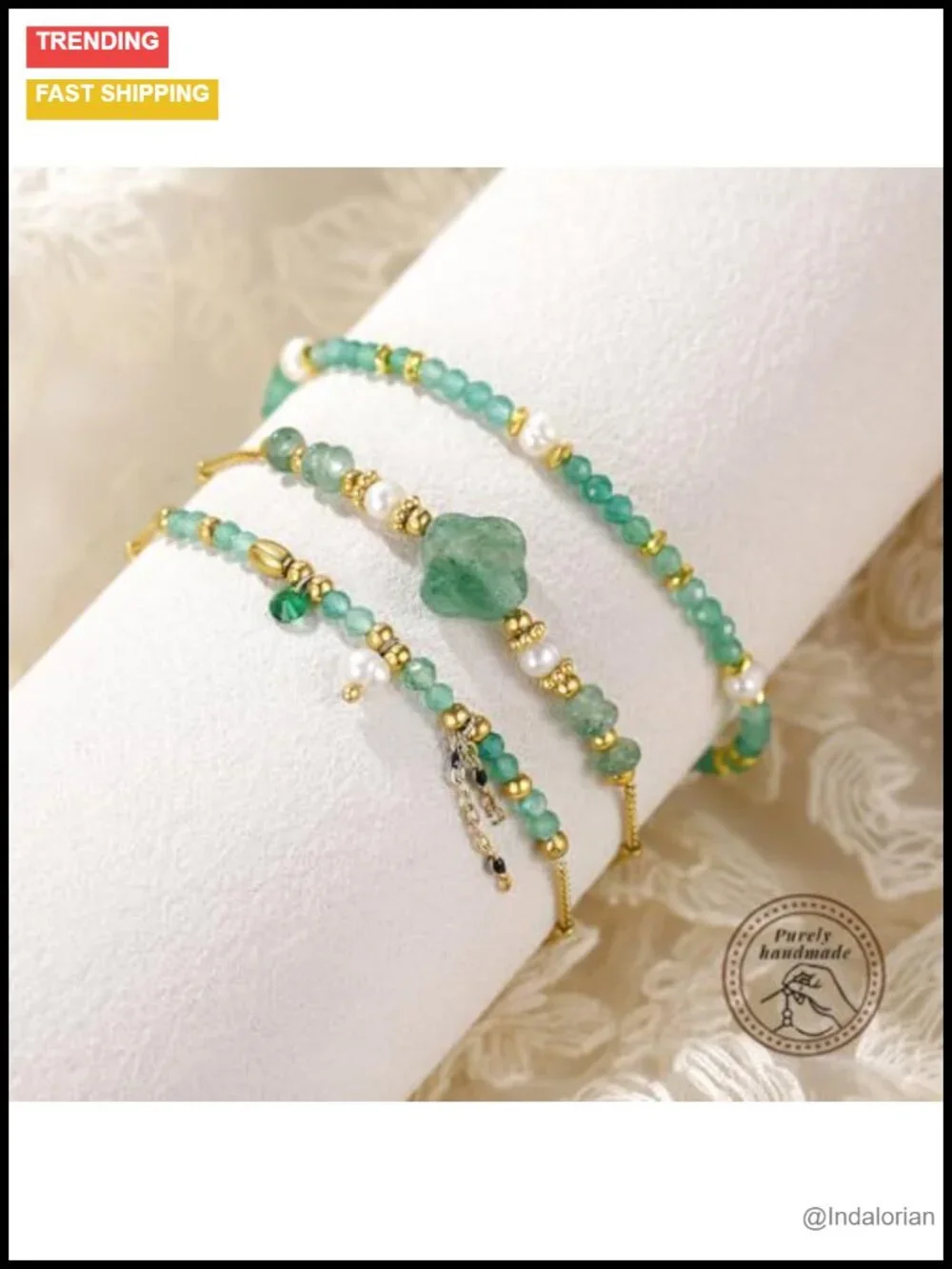 3PC Beaded Bracelet Set Stackable 14k Gold Plated Natural Stone